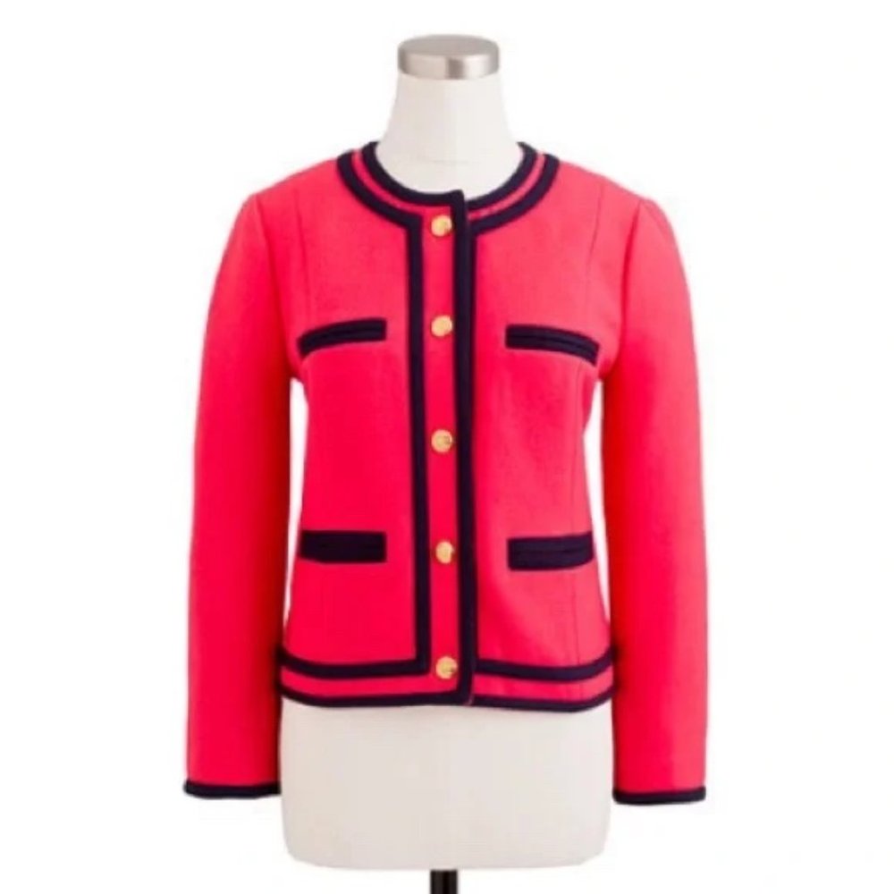 J. Crew Fanfare Chanel Style Wool Jacket | Pink/Navy |Size 6